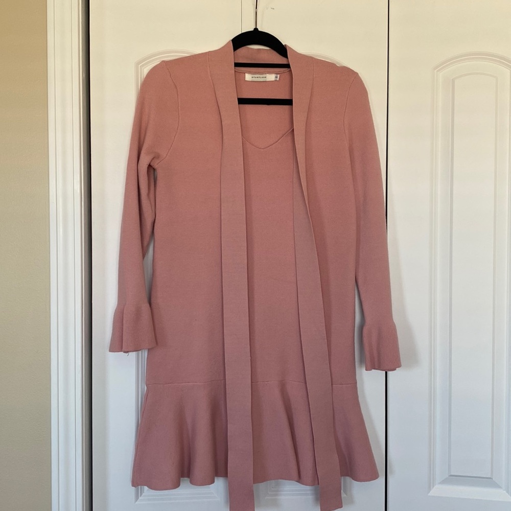 Avantlook pink ruffle sweater dress with neck tie